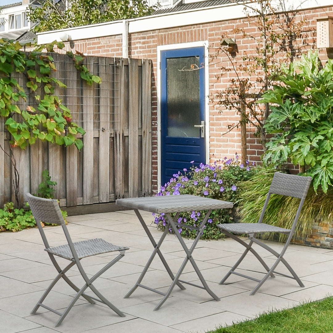 Outsunny 3-Piece Outdoor Folding Rattan Bistro Set, Mixed Brown