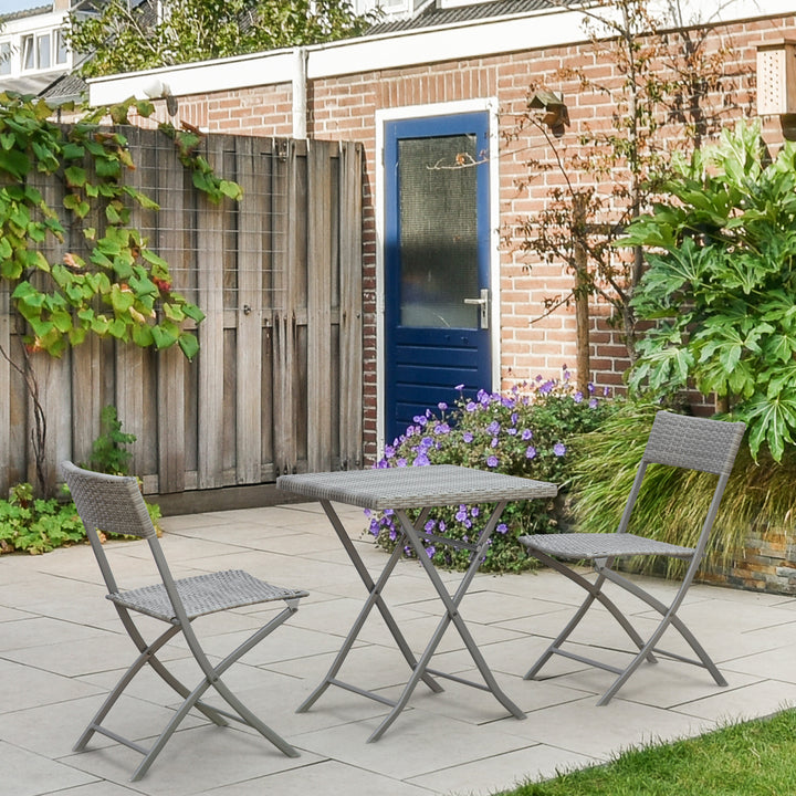 Outsunny 3-Piece Outdoor Folding Rattan Bistro Set, Mixed Brown