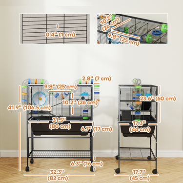 PawHut 3 Tier Rolling Hamster Cage with 7" Deep Tray, Storage Shelf, Big Exercise Wheel, Tube System, for Syrian, Gerbil, Rat