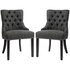HOMCOM Swoop Air Linen Fabric Dining Chair Set of 2 with Nailhead Trim and Wood Legs, Dark Grey