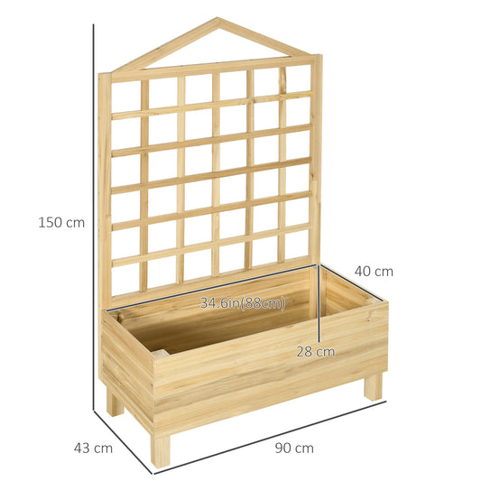 Outsunny Distressed Wood Planter Box with Trellis, Raised Garden Bed for Outdoor Plants Flowers Herbs, Natural