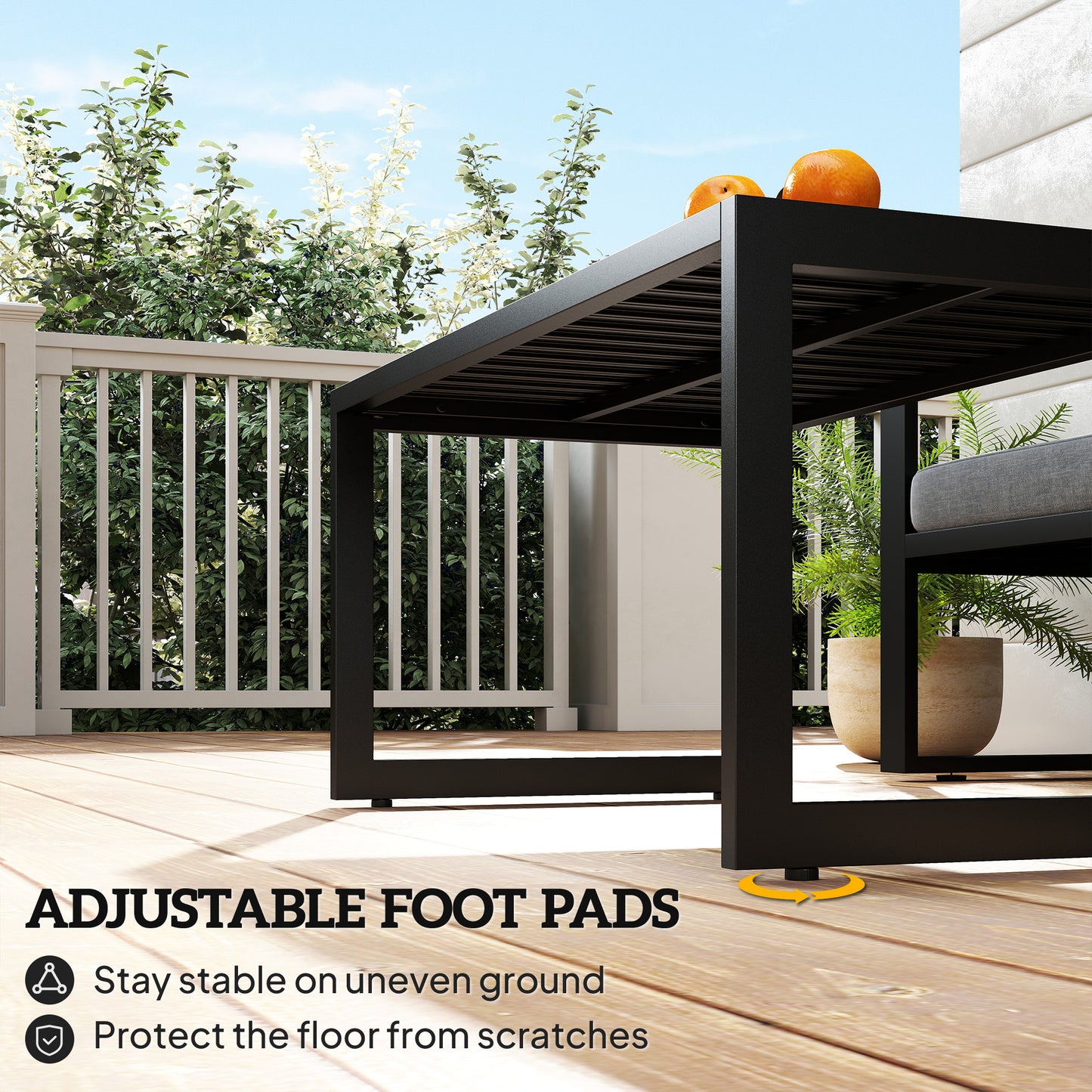 Outsunny Outdoor Coffee Table, Patio Coffee Table with Slatted Tabletop, Adjustable Foot Pads for Garden, Patio, Lawn, Black