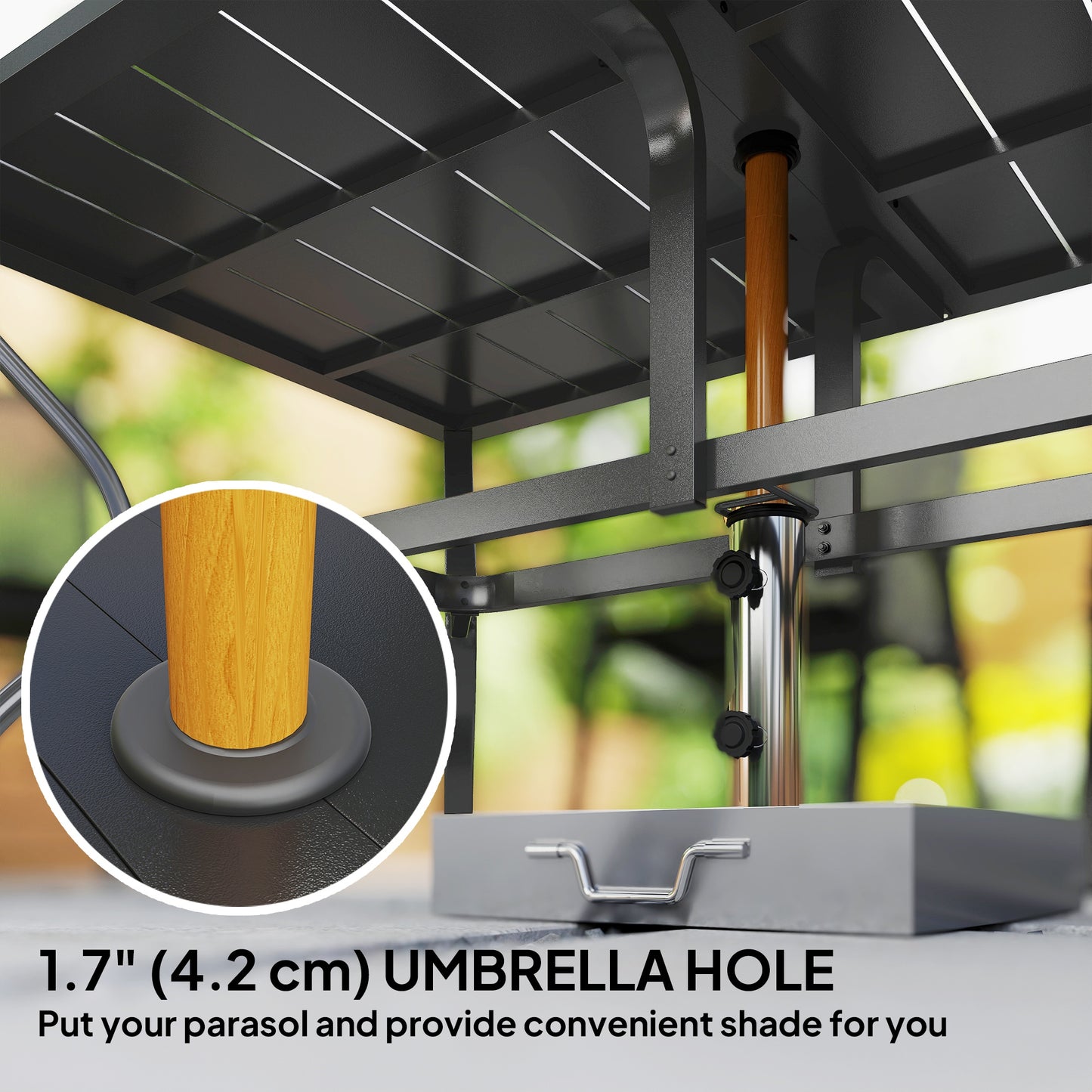 Outsunny Rectangle Patio Dining Table with Umbrella Hole, Outdoor Dining Table for 6 with Steel Frame for Garden, Balcony, Black