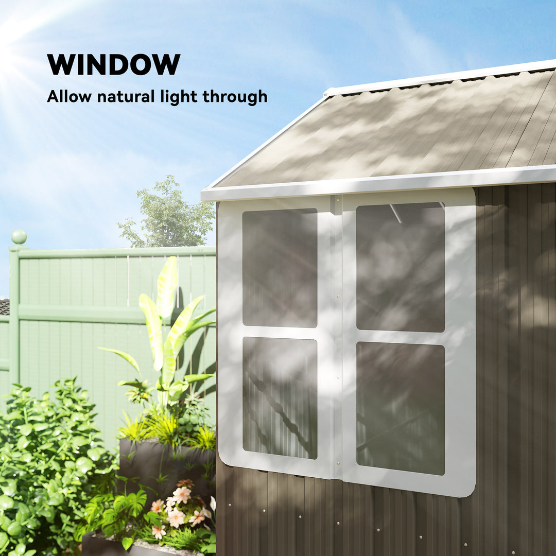 Outsunny 8.5' x 5.5' Metal Garden Storage Shed, Outdoor Tool Storage House with Lockable Door, Vents, Sloped Roof, Light Grey