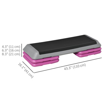 Soozier 43" Adjustable Aerobic Platform Stepper 3 Level with Risers 4” 6” 8” Cardio Fitness Trainer Workout Step Home Gym Exercise, Black Purple