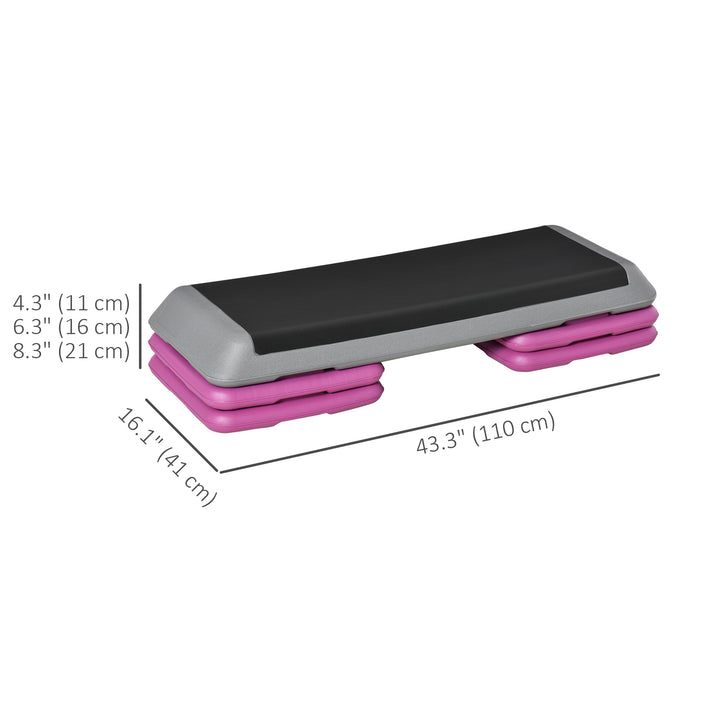 Soozier 43" Adjustable Aerobic Platform Stepper 3 Level with Risers 4” 6” 8” Cardio Fitness Trainer Workout Step Home Gym Exercise, Black Purple