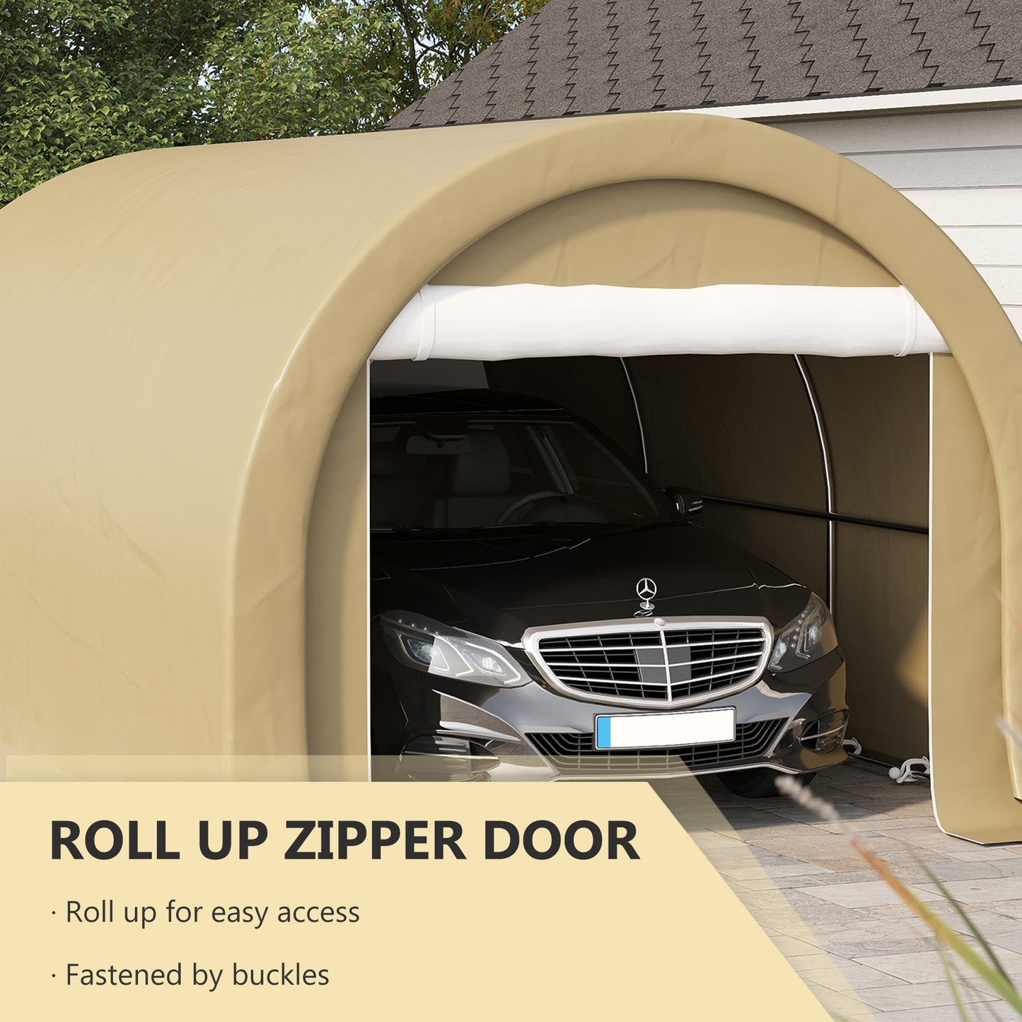 Outsunny 10' x 16' Heavy Duty Portable Carport Tent with Zippered Door, PE Cover for Car, Boat, Motorcycle, Bike, White