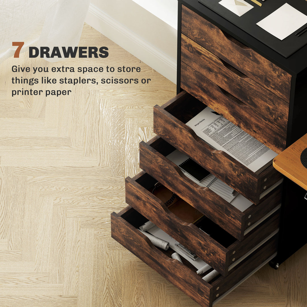 Vinsetto 7-drawer Vertical File Cabinet for Home Office, Storage Cabinet with Wheels, 18.7"x15.6"x35.4", Black