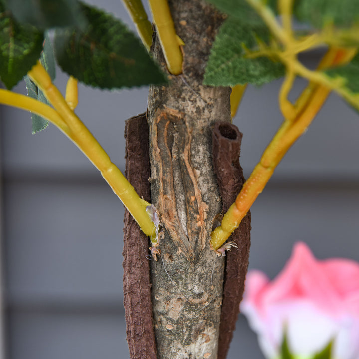 Outsunny 3FT Artificial Plant Pink Rose Floral in Pot, Fake Plant for Home Indoor Decor