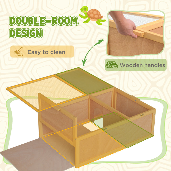 PawHut Wooden Tortoise Enclosure with Two Room Design, for Indoor Use, 37" x 25" x 13", Nature Wood
