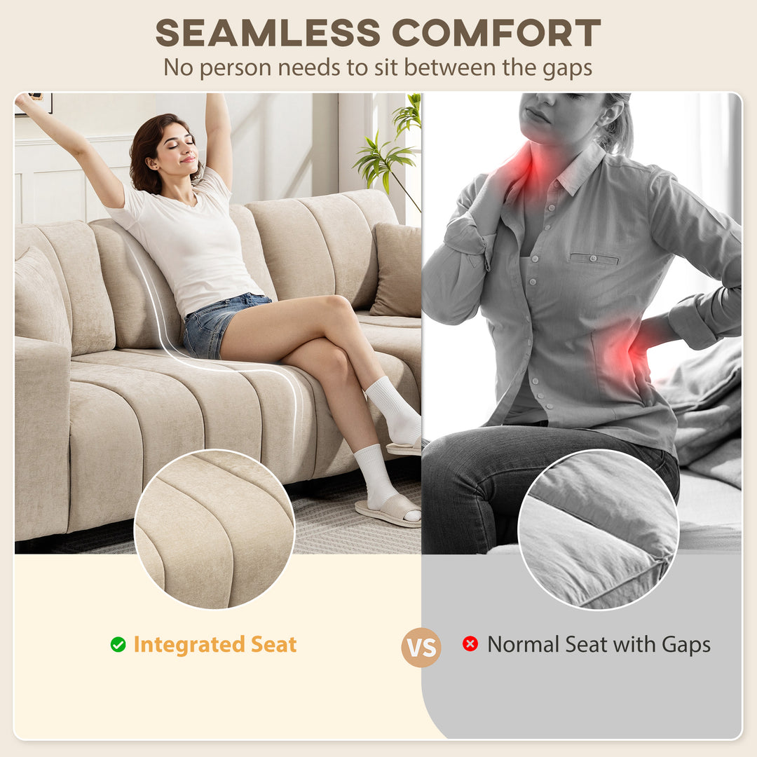 HOMCOM Sectional Couch with Integrated Seat, 3 Seater L-Shaped Sofa with Changeable Chaise, Spring Cushion, 2 Pillows, Grey