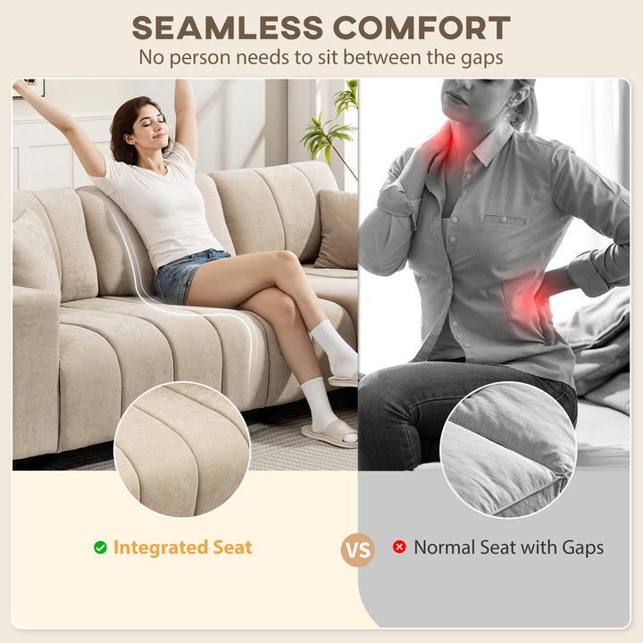 HOMCOM Sectional Couch with Integrated Seat, 3 Seater L-Shaped Sofa with Changeable Chaise, Spring Cushion, 2 Pillows, Grey