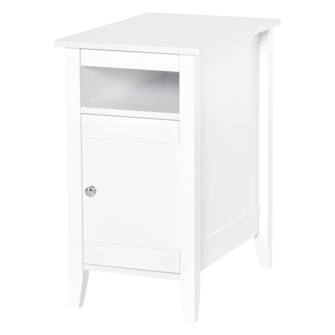 HOMCOM Wooden3-Tier Modern Nightstand with Pullout Shelf, Adjustable Open Shelf, and Door Cabinet, White