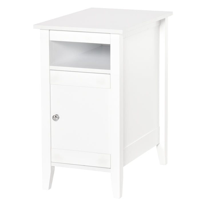 HOMCOM Wooden3-Tier Modern Nightstand with Pullout Shelf, Adjustable Open Shelf, and Door Cabinet, White