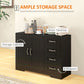 HOMCOM Modern Sideboard Buffet Cabinet with Drawers and Beadboard Door Cupboard Kitchen Storage Cabinet White
