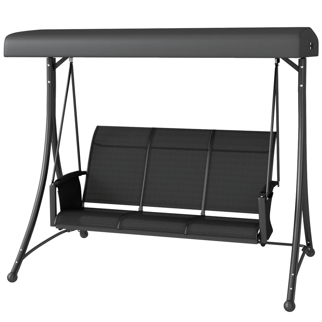 Outsunny 3 Person Porch Swing Outdoor Swing Chair with High Back Design, Side Pouches and Adjustable Canopy, Dark Grey