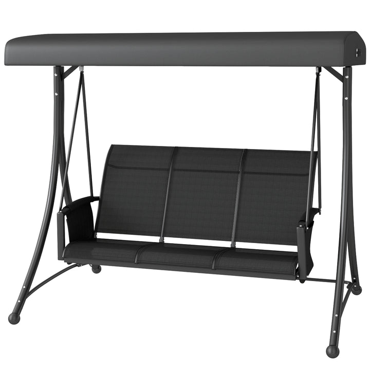 Outsunny 3 Person Porch Swing Outdoor Swing Chair with High Back Design, Side Pouches and Adjustable Canopy, Dark Grey