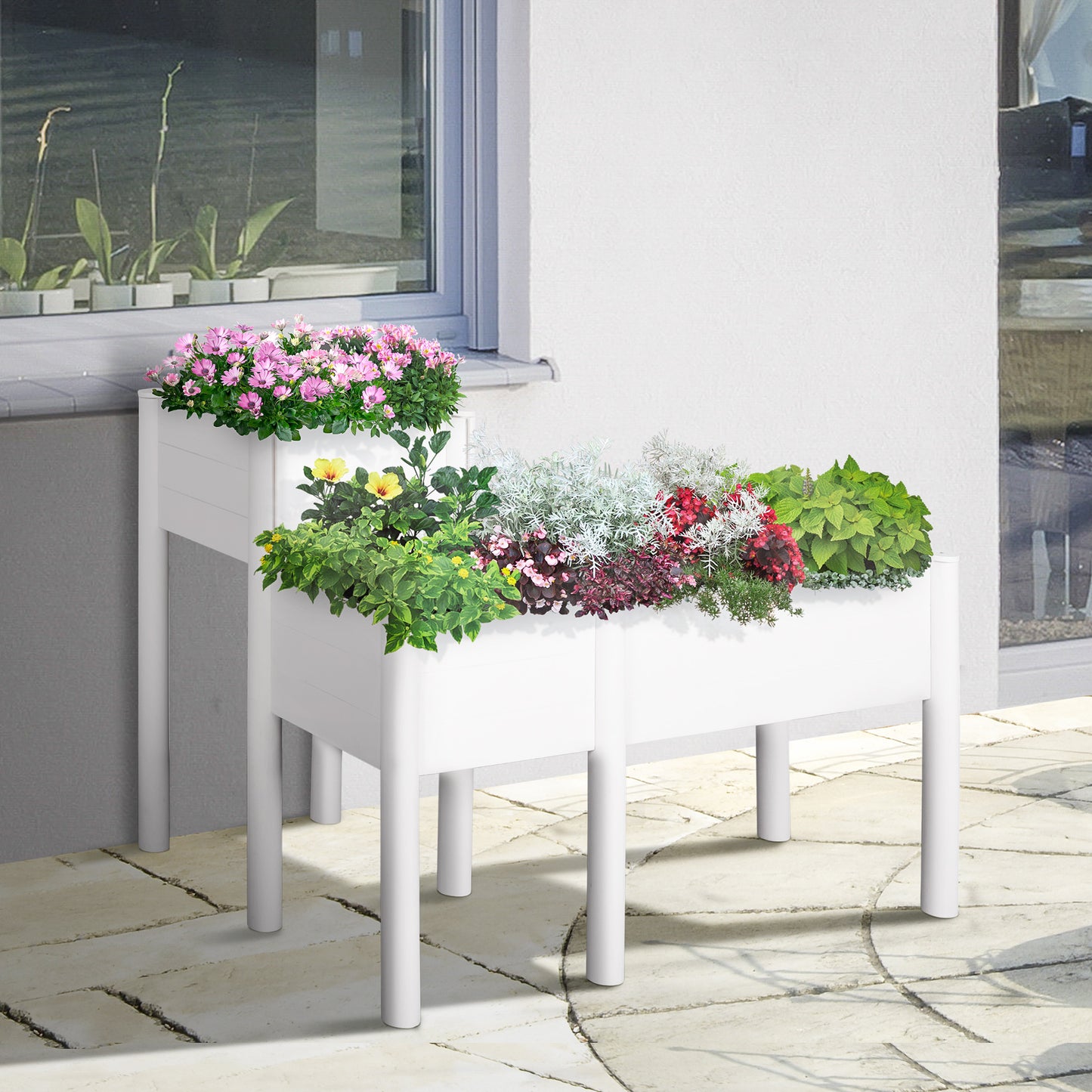 Outsunny 46'' x 34'' x 33'' Elevated Planter Box with Legs, DIY Wooden Raised Garden Bed with Non-woven Liner, Freestanding Plant Stand for Vegetables, Herb and Flowers