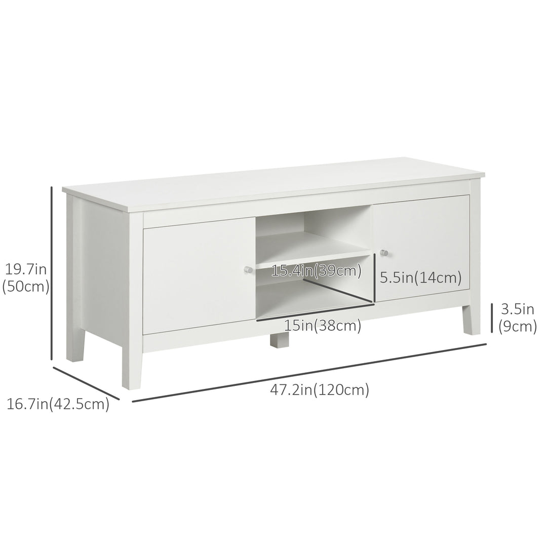 HOMCOM Modern TV Stand for TVs up to 55", TV Bench with Storage Cupboards and Shelves, 47.2" x 16.7" x 19.7", White