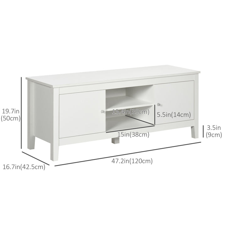 HOMCOM Modern TV Stand for TVs up to 55", TV Bench with Storage Cupboards and Shelves, 47.2" x 16.7" x 19.7", White