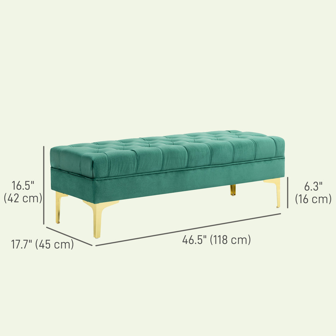 HOMCOM End of Bed Bench, Upholstered Bench, Entryway Shoe Bench with Button Tufted for Living Room, Bedroom, Dark Green