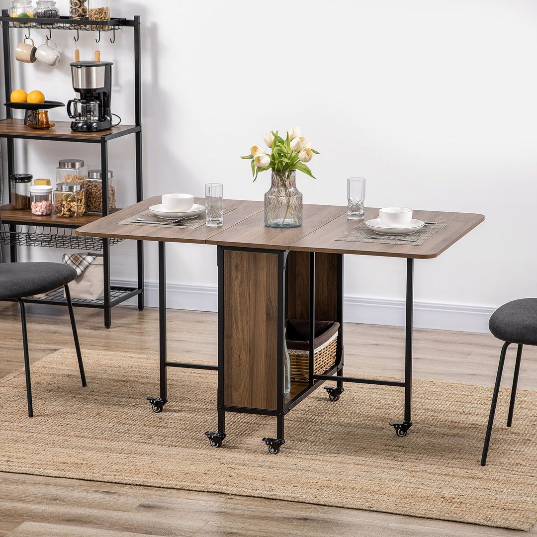 HOMCOM Folding Dining Table, Extendable Kitchen Table for Small Spaces with Storage Shelf and 6 Wheels, Light Brown