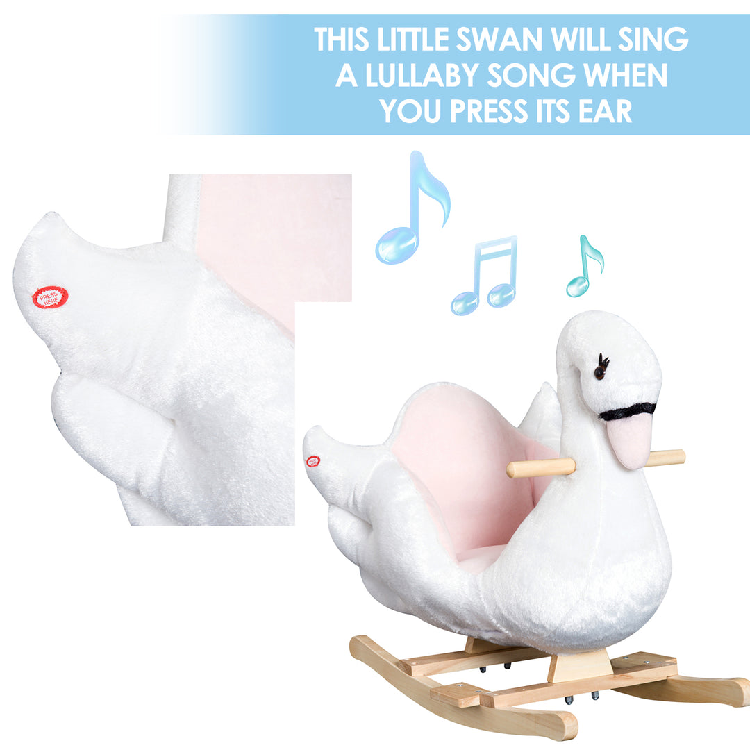 Qaba Soft Warm Kids Rocking Horse Child Plush Ride On Toy Swan Style Playtime with Lullaby Song White