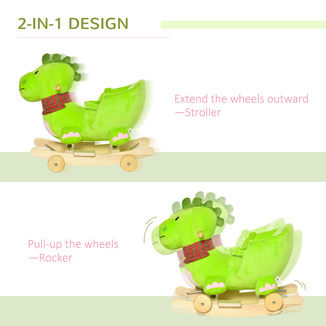 Qaba baby rocking horse Kids Interactive 2-in-1 Plush Ride-On Stroller Rocking Dinosaur With Nursery Song Rocking Horse 18+ months
