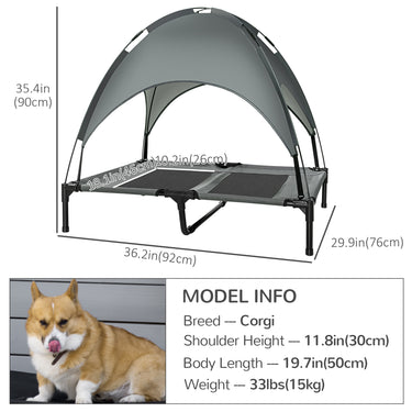 Pawhut Large Elevated Dog Bed 6.2" L X 29.9" W 36.2" H Foldable Outdoor Cat Dog Canopy Cot w/ Carry Bag Grey