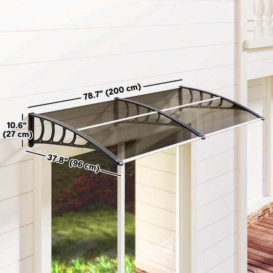 Outsunny Window Awning Door Canopy, Polycarbonate Front Door Outdoor Patio Cover, Sun Shelter, Hollow Sheet for UV, Rain, Snow and Sunlight Protection, Brown, 40" x 80"