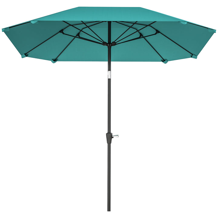 Outsunny 7.6FT Aluminum Patio Umbrella Parasol 8 Ribs Outdoor Market Umbrella with Crank, Push Button Tilt for Deck, Backyard and Lawn, Sky Blue