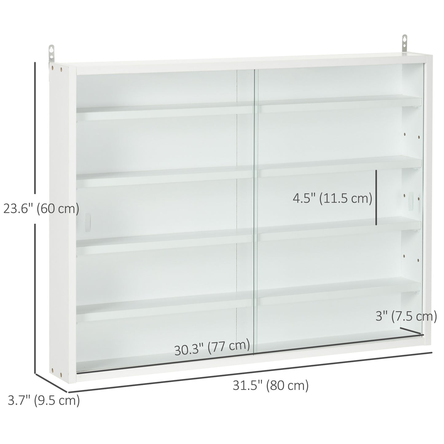 HOMCOM 5-Tier Display Cabinet, Shot Glass Display Case, Glass Curio Cabinet with 2 Glass Doors and 4 Adjustable Shelves, White