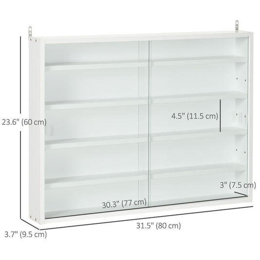 HOMCOM 5-Tier Display Cabinet, Shot Glass Display Case, Glass Curio Cabinet with 2 Glass Doors and 4 Adjustable Shelves, White