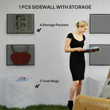 Outsunny 10' x 10' Pop Up Canopy Tent with Sidewall, Height Adjustable Instant Sun Shelter with Storage Pockets, Light Grey