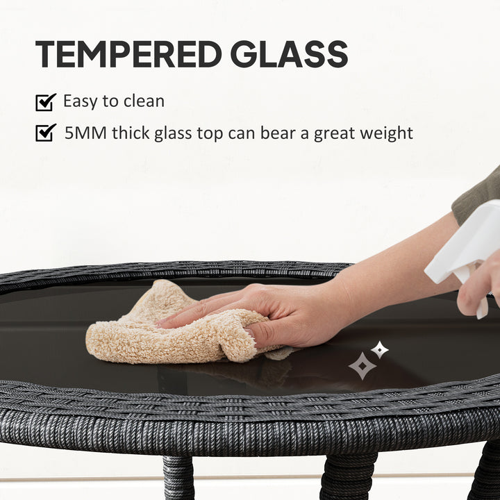 Outsunny Outdoor Rattan Dining Table, Patio Wicker Round Coffee Table with 2-Tier Storage Shelf, Brown