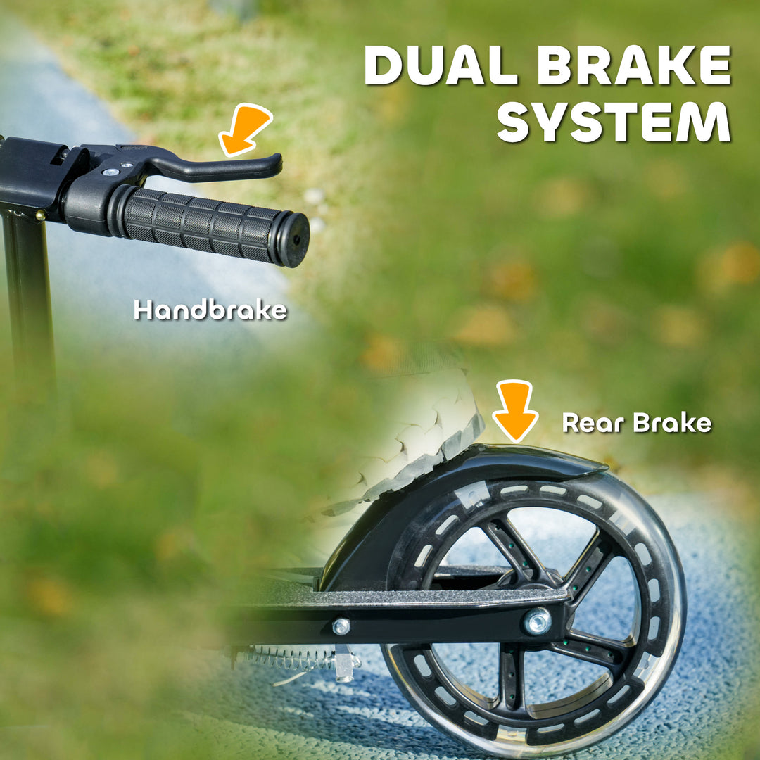 Qaba Scooter for Kids Ages 3-8 with Light Up Wheels, Adjustable Handlebar, Rear Brake & Handbrake for Girls and Boys, Black