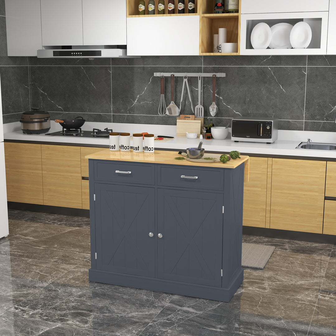 HOMCOM Rolling Kitchen Island with Drop Leaf Wood Breakfast Bar, Farmhouse Kitchen Cart with 2 Drawers, Adjustable Shelves for Dining Room (White)