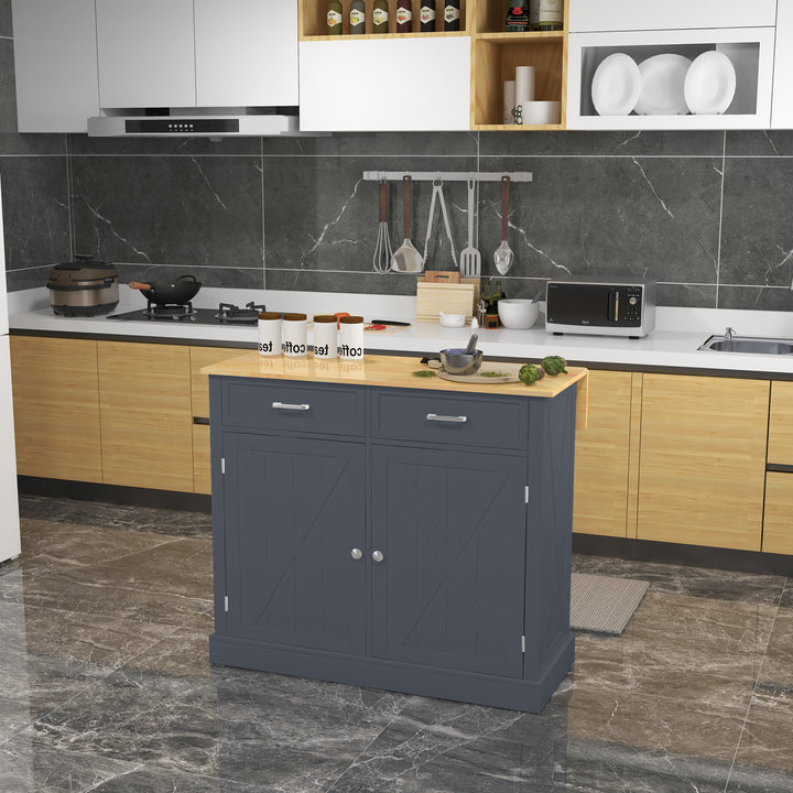 HOMCOM Rolling Kitchen Island with Drop Leaf Wood Breakfast Bar, Farmhouse Kitchen Cart with 2 Drawers, Adjustable Shelves for Dining Room (White)