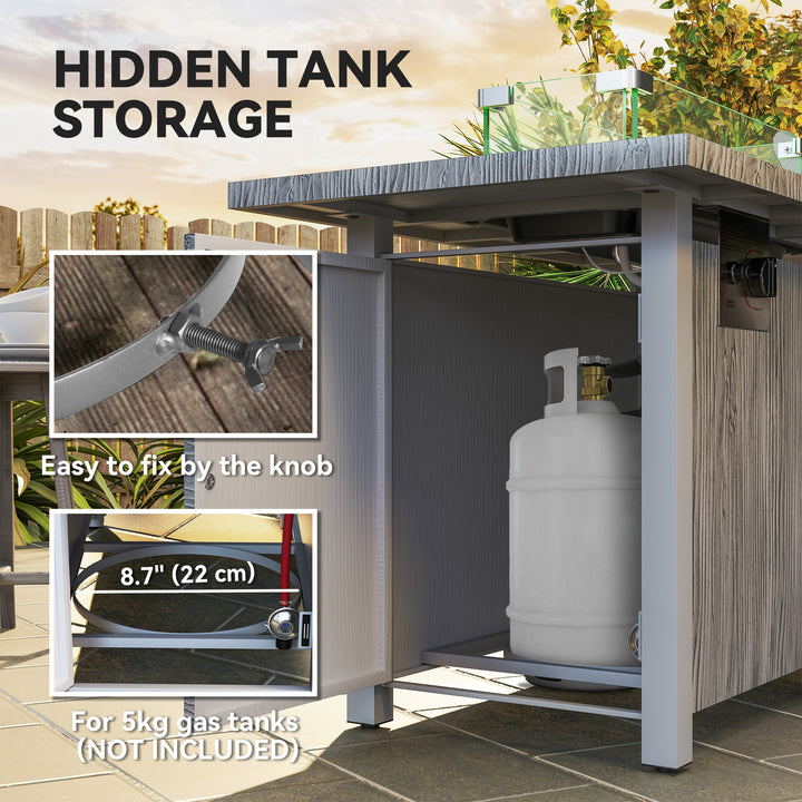 Outsunny 50,000 BTU Gas Fire Pit Table with Cover and Glass Screen, Grey