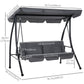 Outsunny Patio Swing Chair, 3 Person Convertible Hammock, Outdoor Swing Lounge Bed, Cushioned with Tilt Canopy, Dark Grey