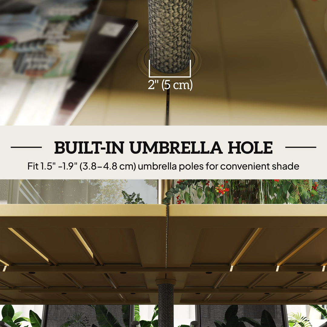 Outsunny 59" Outdoor Patio Table with Umbrella Hole, Outdoor Dining Table with Slatted Tabletop for Backyard Garden, Brown