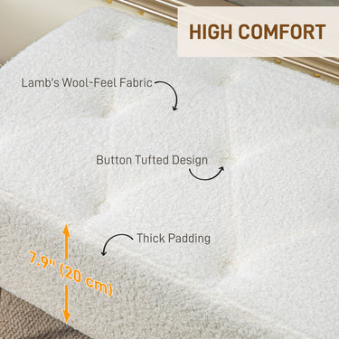 HOMCOM 44" Lamb's Wool-Feel Upholstered Bedroom Bench, End of Bed Bench with Thick Padded Cushion and Steel Legs, Cream White