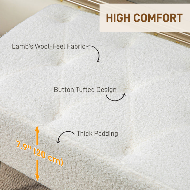 HOMCOM 44" Lamb's Wool-Feel Upholstered Bedroom Bench, End of Bed Bench with Thick Padded Cushion and Steel Legs, Cream White