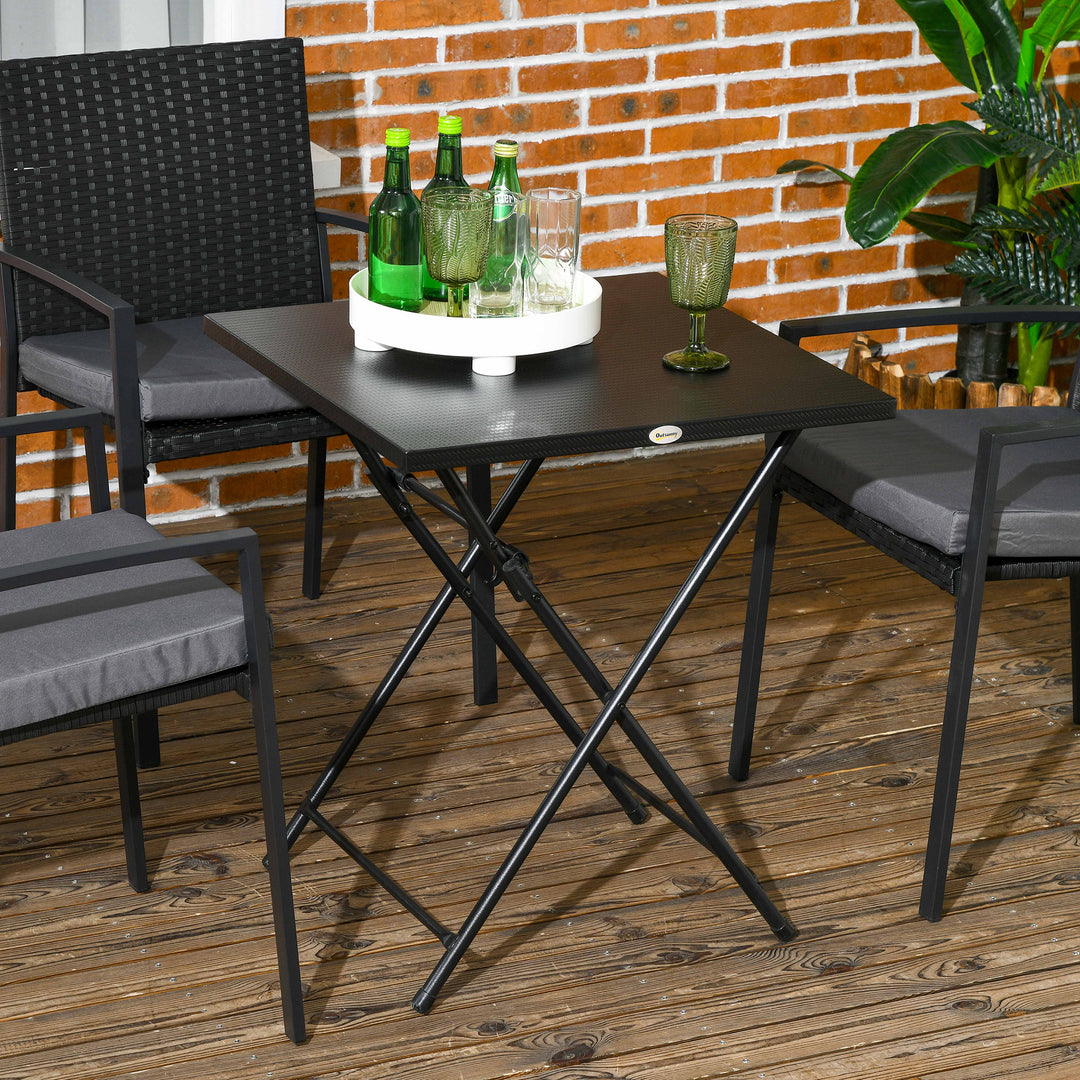 Outsunny Folding Coffee Table, Folding Patio Table, Square Small Side Table with Metal Plate Top, 23.6" x 23.6", Black