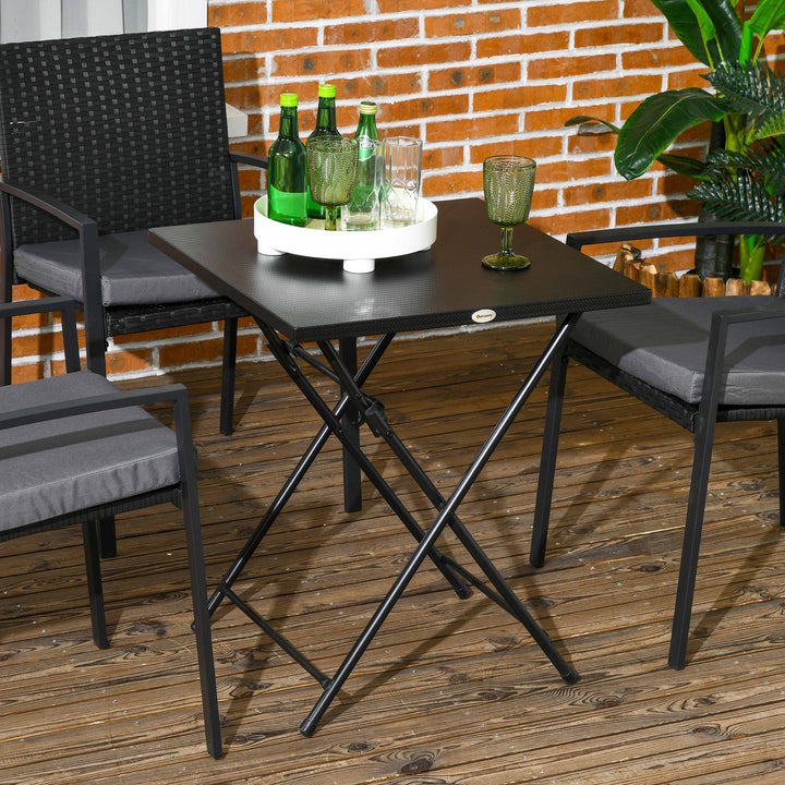 Outsunny Folding Coffee Table, Folding Patio Table, Square Small Side Table with Metal Plate Top, 23.6" x 23.6", Black