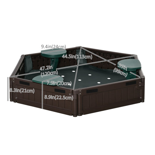 Outsunny DIY Kids Sandbox with Waterproof Oxford Cover, Sand Playset Station with Bottom Fabric Liner, for 3-12 Years Old, Outdoor Indoor Backyard, Brown