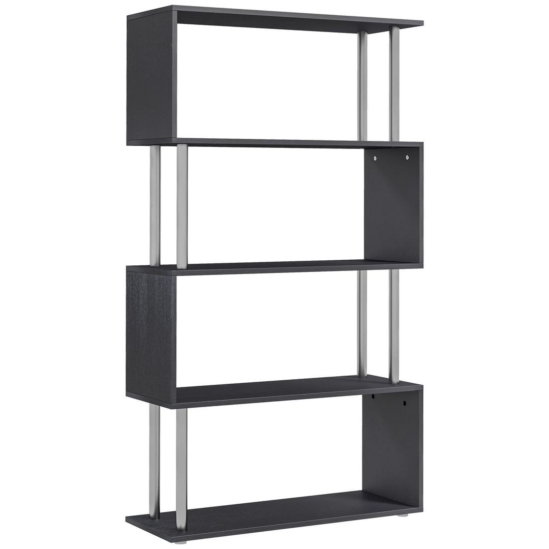 HOMCOM 5-Tiers Geometric Wooden Bookcase S-Shaped Storage Bookshelf Display with Metal Frame for Living Room, Bedroom, Home Office, Black