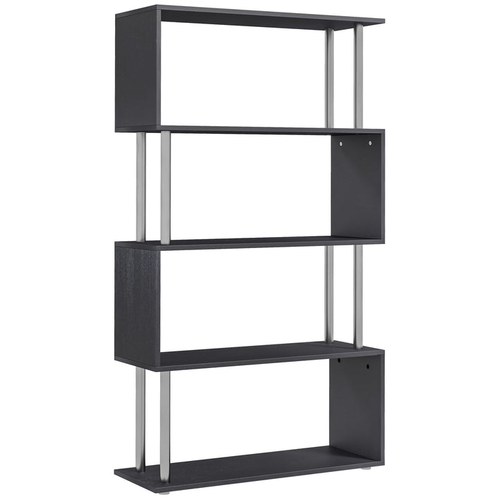 HOMCOM 5-Tiers Geometric Wooden Bookcase S-Shaped Storage Bookshelf Display with Metal Frame for Living Room, Bedroom, Home Office, Black