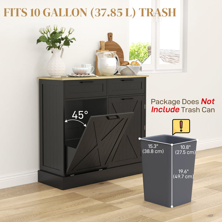 HOMCOM 10 Gallon Hidden Garbage Bin Cabinet, Tilt Out Trash Cabinet w/ 2 Drawers, Freestanding Kitchen Island, Black