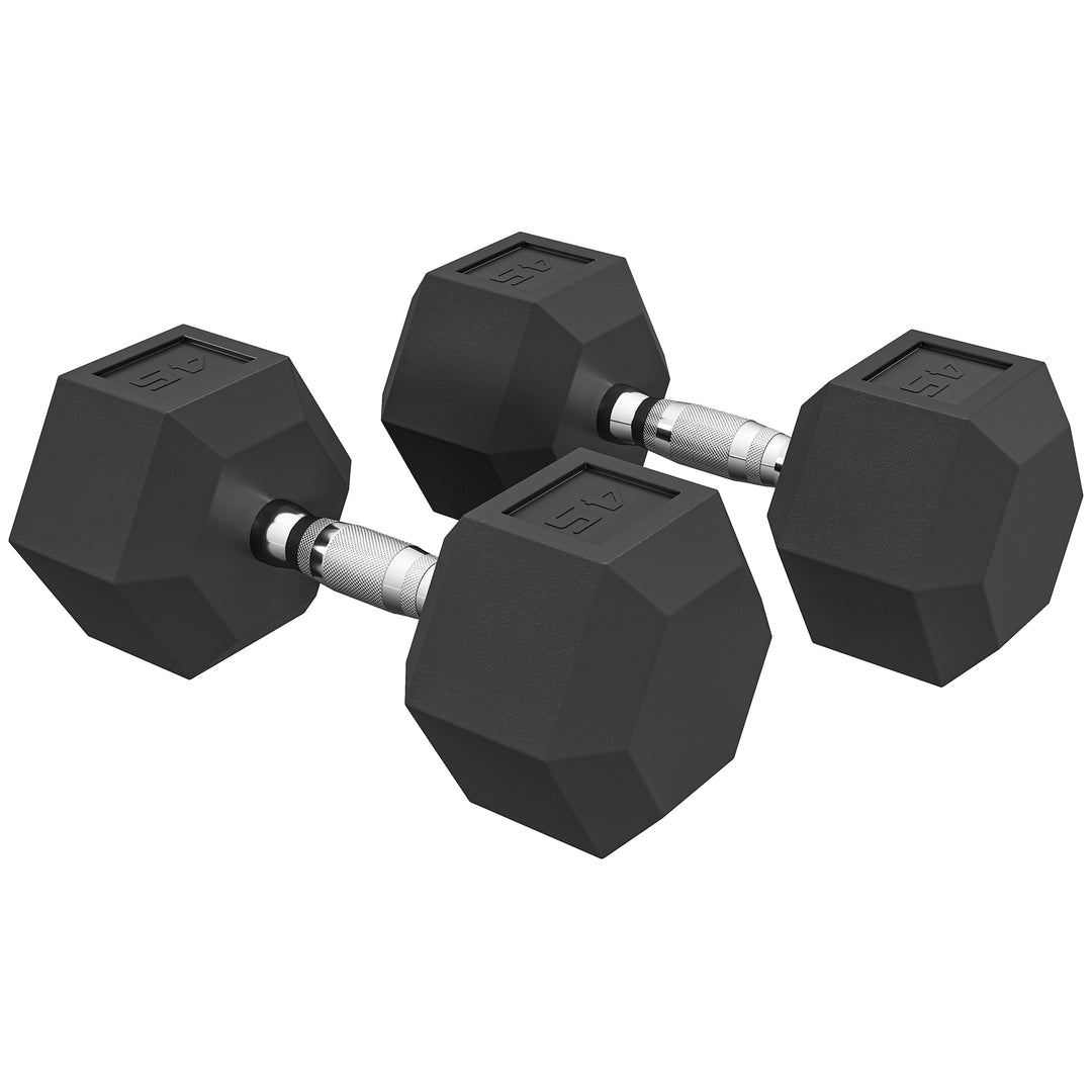Soozier 2 x 45lbs Rubber Hex Dumbbells Weight Dumbbell Hand Weight Barbell for Body Fitness Training for Home Office Gym, Black